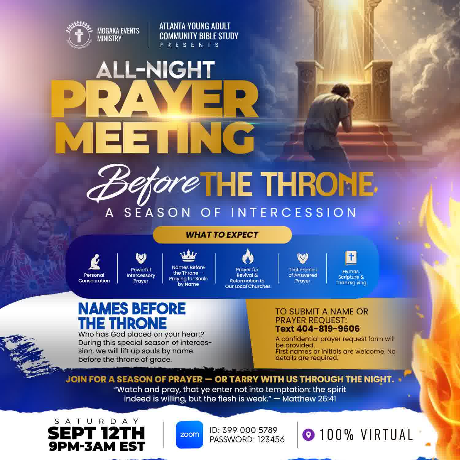 All-Night Prayer Meeting: Before The Throne Flyer